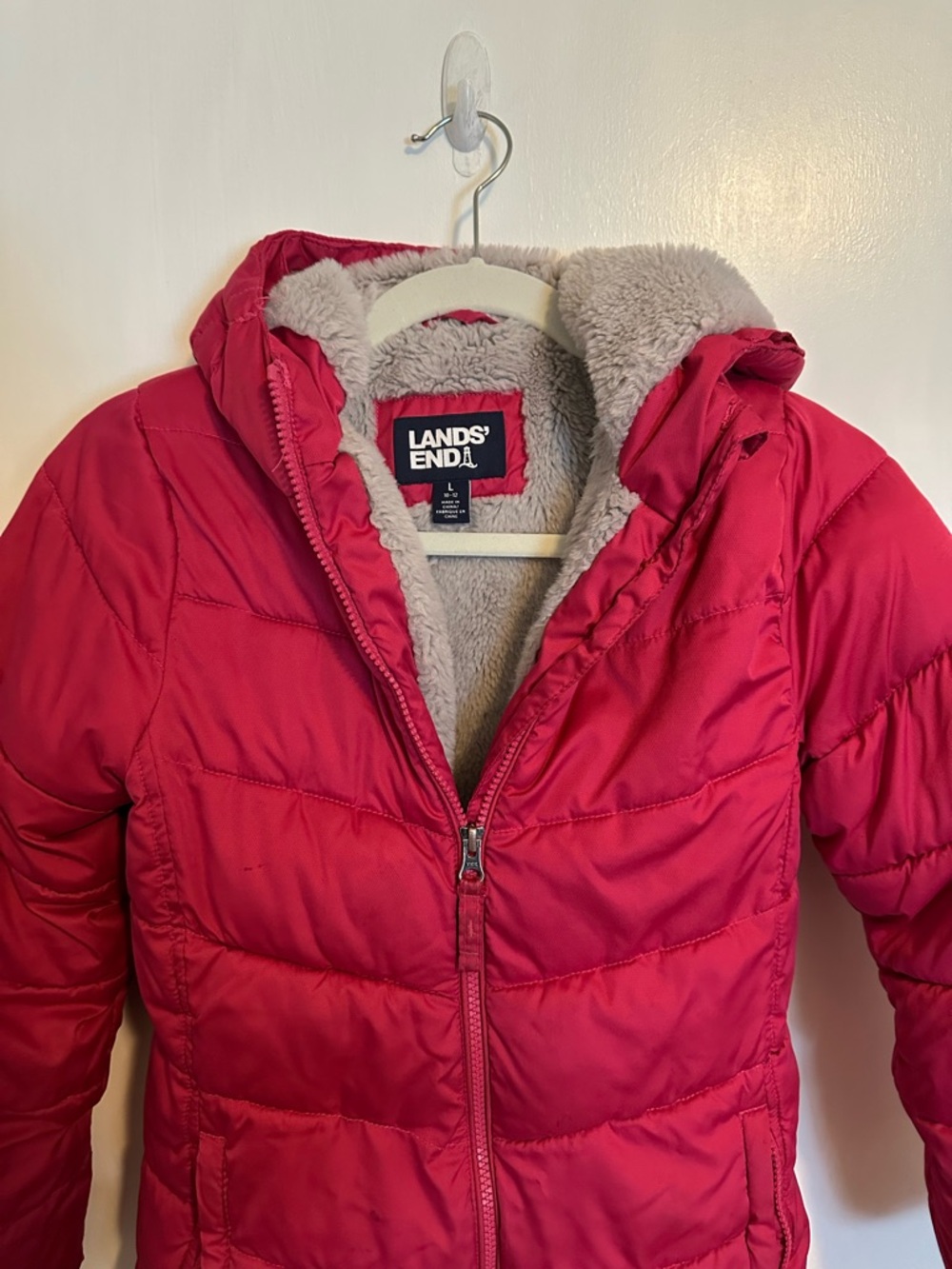 Girls Large (10/12) Lands' End Hot Pink Winter Jacket with Hood